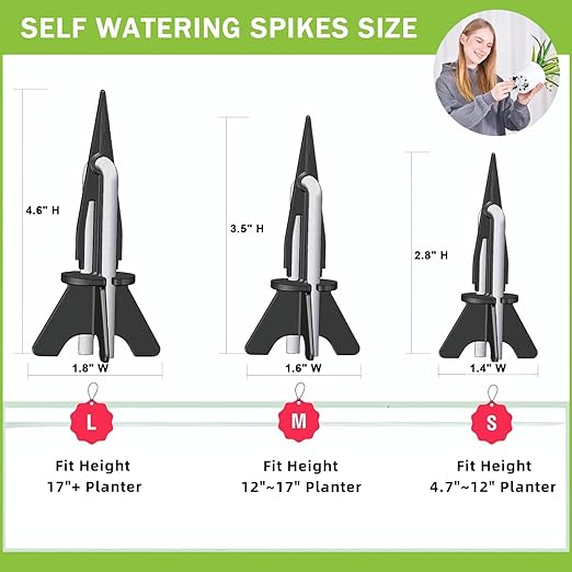 GreenShip 4 Pack Self Watering Planter Insert, Wick Spikes for Plants, Patented Plant Wicks for Self Watering, Plant Stakes for Indoor Outdoor Plants,Vacation Use (Small for Height 4.7"-12" Planter)