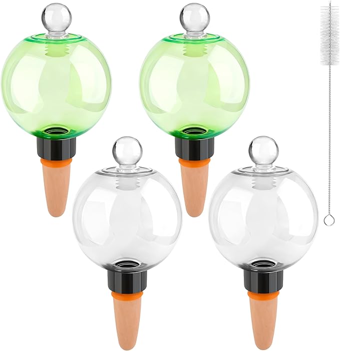 4+1 Pack Plastic Rainbow Plant Watering Globes, 16.91 oz Self Watering Planter Insert Top Fill Self-Watering Bulbs for Indoor Plants, with 1 Cleaning Brush