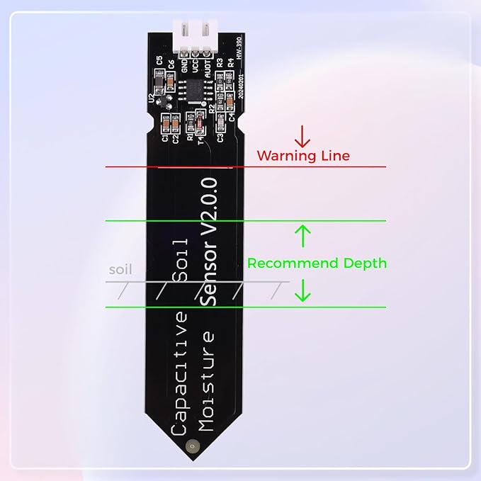 6PCS Updated Capacitive Soil Moisture Sensor, Corrosion Resistant Humidity Detection Sensors with Wire 3.3-5.5V Garden Watering DIY for Arduino, Raspberry Pi - Improved Version