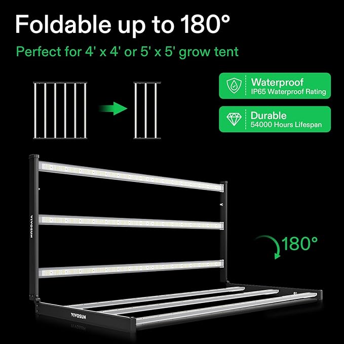 VIVOSUN VSFL6450 Bar LED Grow Light, 645W 6 Bars Plant Grow Light, Foldable & Dimmable, Full Spectrum with UR/FR Light for Indoor Plants