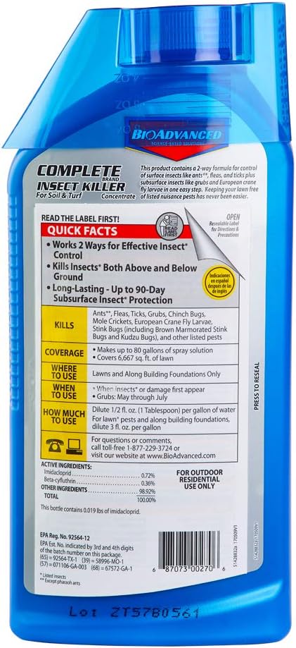 BioAdvanced Complete Brand Insect Killer for Soil and Turf, Concentrate, 40 oz, Outdoor Ant* Killer with Imidacloprid