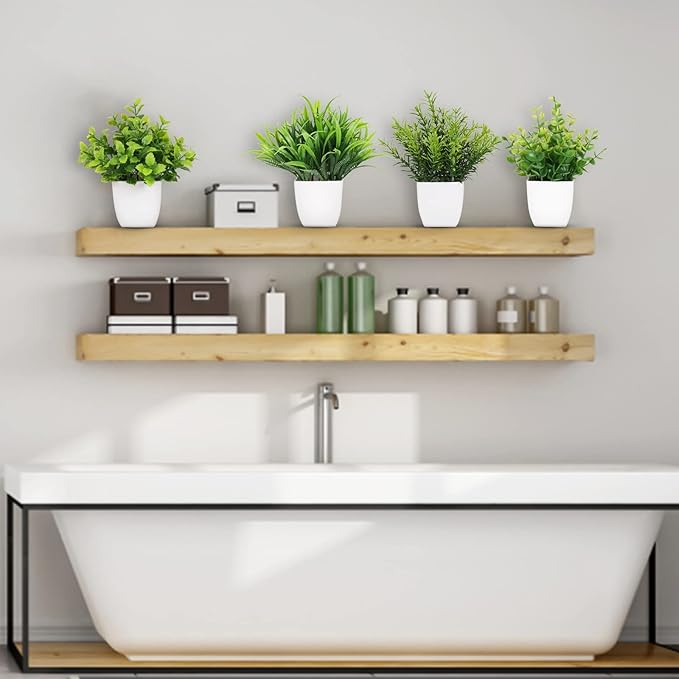Yoratee 4 Pot Small Fake Plant Flowerpot Artificial Plastic Eucalyptus Plant Wheat Grass Shrub Plant Indoor Desk Coffee Table Bathroom Bedroom Home Decoration (4)