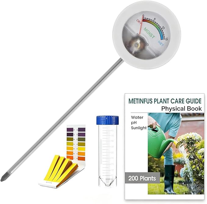 Soil Hygrometer Meter for Plants, Gardening Tool - Included 200+ Plants Care Guide, 100 pH Test Strips & Sample Tube, Soil Moisture Sensor for Indoor & Outdoor Use, No Battery Needed (White)