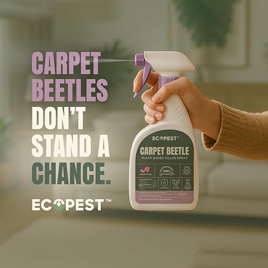 Carpet Beetle Spray – Natural, Plant-Based Killer for Carpet Beetles, Larvae & Eggs | Fabric & Furniture-Safe Home Treatment for Indoor Use | Child & Pet Safe, Low Odor, Eco-Friendly (128 oz)