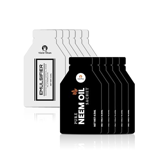 100% Pure Neem Oil Sachets (6-Sachets) with Natural Oil Emulsifier Sachet (6-Sachets) + Ready to Use Sprayer Bottle for Indoor and Outdoor Garden Plants