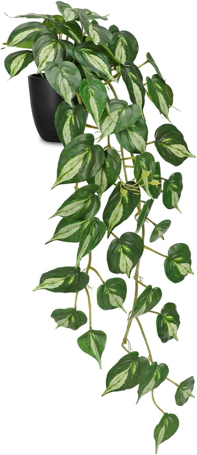 GnFlus Artificial Pothos Fake Ivy Plant with Pot Faux Light Green Leaves Featuring for Home Shelf Decor Indoor Silk Artificial Plant Large