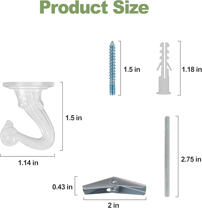 Aidoclip Ceiling Swag Hook Sets - Heavy Duty Hooks with Mounting Hardware for Hanging Plant, Ceiling or Extender Chains - Easy Install with Screws/Brackets (10 pcs - White)