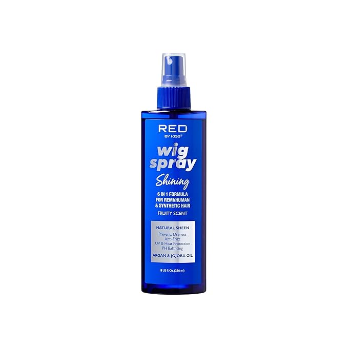 Red by Kiss Wig Spray, Extra Shine & Detangling Control for Remy, Human, Synthetic Hair, UV & Heat Protection, PH Balance & Long-Lasting Fragrance (8oz, Sheen)