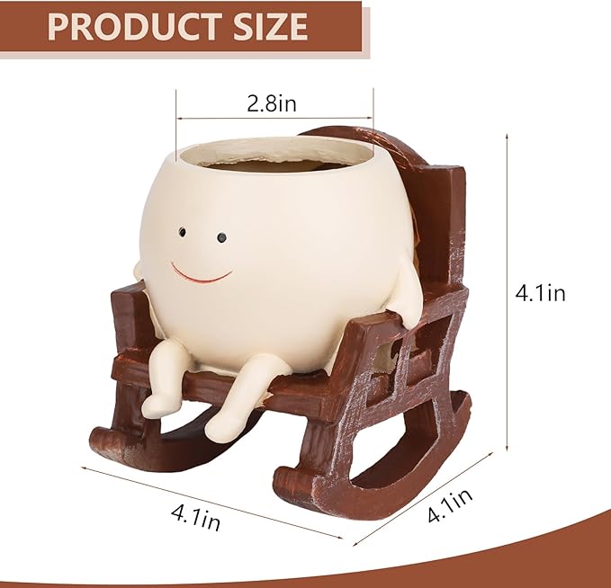 Smiling Flower Pot Rocking Chair – Whimsical, Decorative, and Practical Planter with Drainage Holes, Indoor and Outdoor Plant Pot, DIY Decoration Gift for Plant Lovers