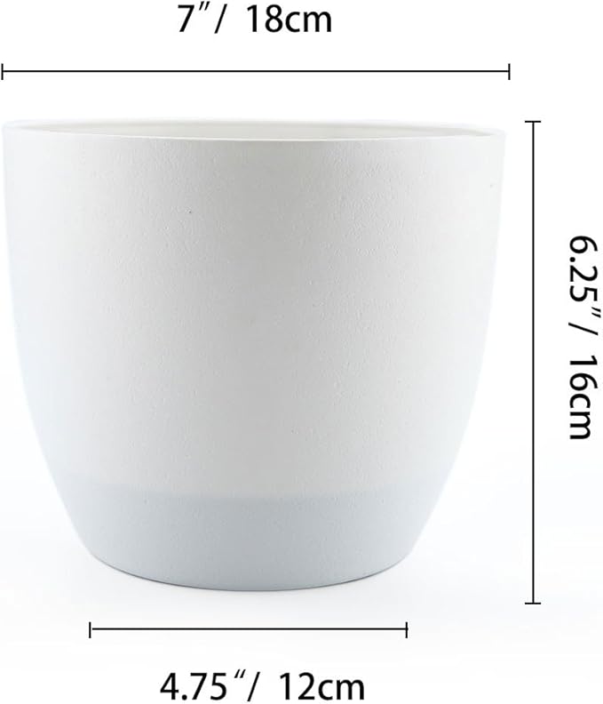 T4U 7 Inch Plastic Self Watering Planter with Water Level Indicator White Set of 4, Modern Decorative Planter Pot for All House Plants, Flowers, Herbs, African Violets, Succulents