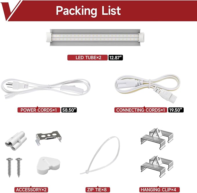 2 Pack LED Grow Light 1FT, 5000K Full Spectrum, 30W (2 x 15W), Linkable Growing Lamp Fixture, T8 Grow Lights for Indoor Plants, Seed Starting, Vegetables,White