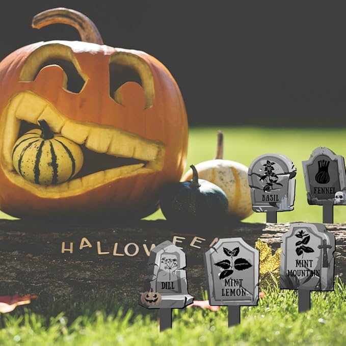 arricraft 15 Pcs Tombstone Shape Plant Name Tag, Halloween Theme Wood Plant Markers Thyme Rosemary Dill Basil Herb Plant Labels Garden Sign for Seed Seedling Potted Plant 2.5x4.7 inch(6.35x12cm)