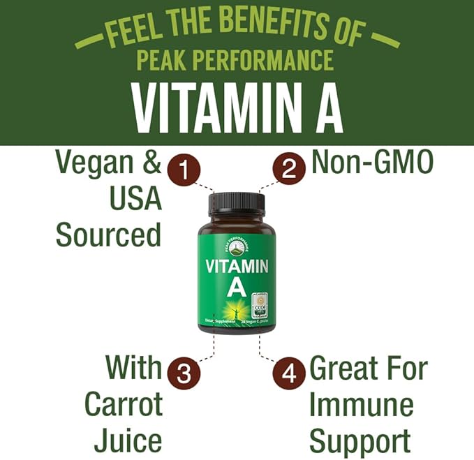 Certified Organic Vitamin A 5000 IU Supplement Capsules - High Potency Vitamins - for Adults, Men, Women, Kids - Made with Carrot Juice - Great for Immune, Skin, Eye Support - Non GMO, Vegan Pills