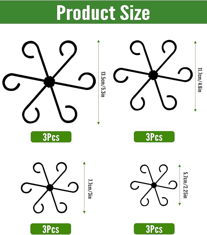 12Pcs Plant Stem Support,4 Sizes Reusable Monstera Plant Support Stakes Durable Plastic Climbing Houseplant Stem Hook Holders for Flower Plants Indoor Outdoor Growth Accessories