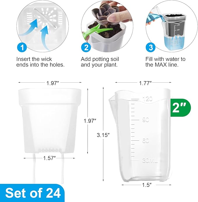 24 Pack 2" Small Self Watering Pots for Indoor Plants, Clear Plant Pots with Drainage & Water Level, Semi Hydroponic Pots for Propagation, African Violet, Cutting and Succulents