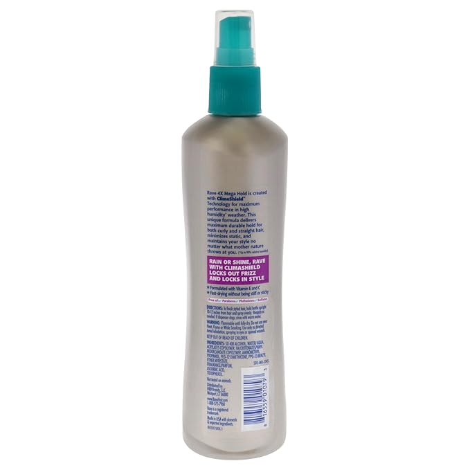 rave 4X Mega Long-Lasting Firm Hold Hair Spray for Heat Protection, Volume and Shine - 24 Hour Hold & Anti Humidity Spray for Hair - Minimizes Frizz - Unscented & Non Aerosol - 11 Fl Oz (Pack of 3)