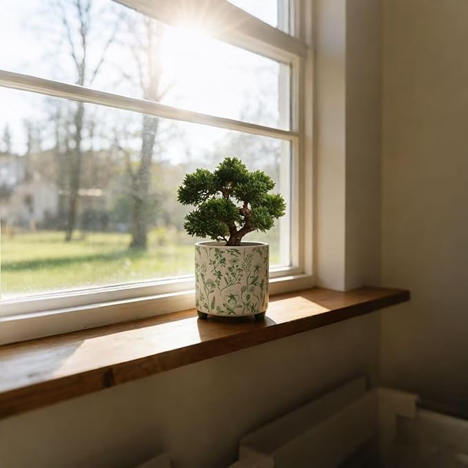 RYKEEN Ceramic Plant Pot with Small Flower Pot with Drainage Indoor Outdoor Decorative Pottery Planter Plant Lover Gifts for Small Plant, Party,Table,Office,Kitchen (Green)