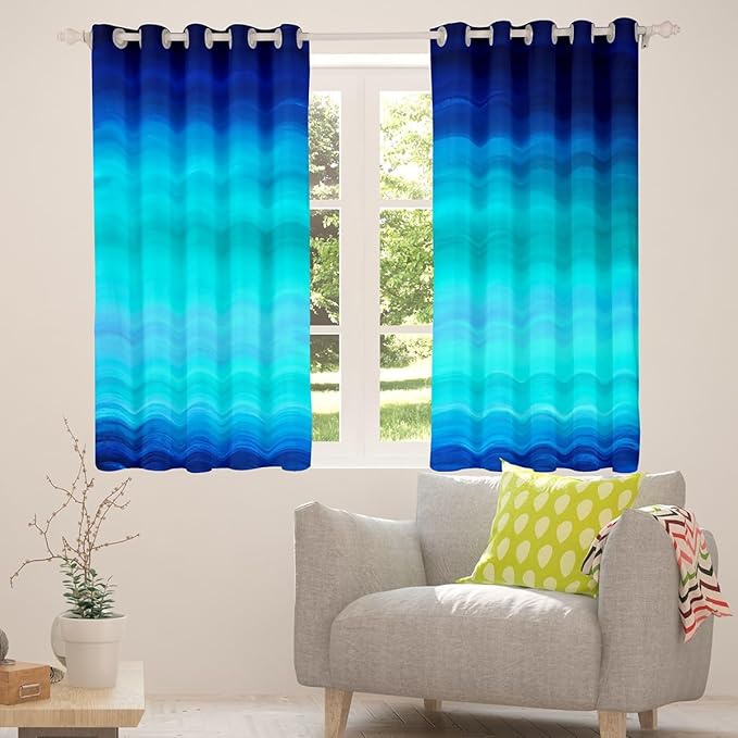 Feelyou Navy Blue Ocean Curtains Bedroom Living Room Abstract Turquoise Teal Ombre Blackout Curtain Boys Tropical Beach Darkening Drapes Window Treatments (2 Panels, 42 x 63 Inch)
