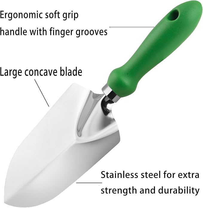Garden Trowel - Stainless Steel Proof Garden Spades Ergonomic Grip Hand Tools with Soft Rubberized Hand Shovel for Transplanting, Weeding, Moving and Smoothing Digging & Planting