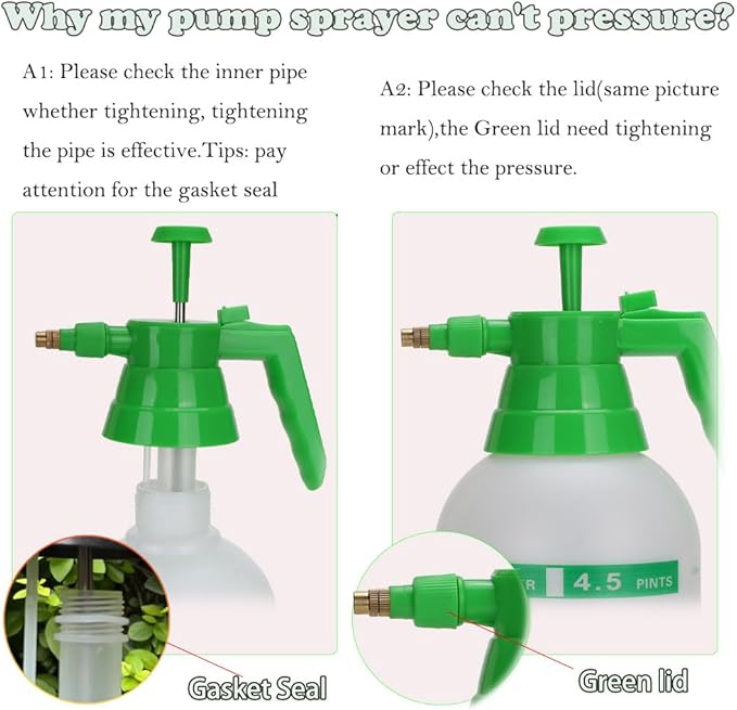 MRPAPA 3PCS Handheld Pump Sprayer, Garden Pressure Water Spray Bottle with Adjustable Brass Nozzle for Plants (2L-Green White)