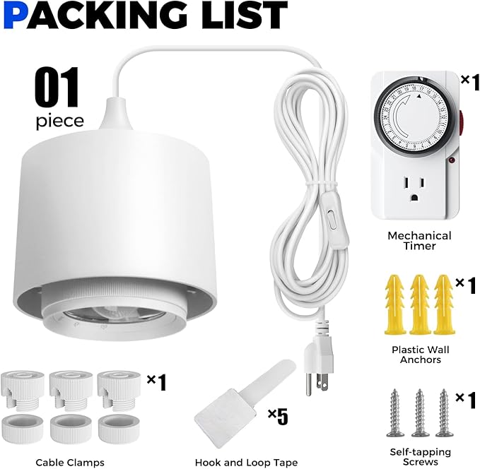 Barrina TR40 Hanging Grow Lights for Indoor Plants, 40W 4000K Full Spectrum, Adjustable Beam Angle 15°-60°, Hanging Grow Light with Mechanical Timer and 16.4FT Power Cord, for Garden Greenhouse, White