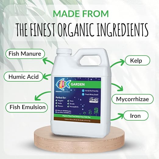 FOOP Garden - Organic Liquid Plant Food Made from Fish Manure (with Fresh Minty Scent) | Fish Fertilizer Alternative Perfect for Veggies, Herbs, Flowers,Trees,Shrubs | Kid&Pet Friendly (32oz, 2 Pack)