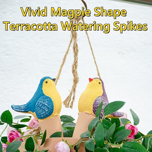 4 Pcs Bird Shape Plant Watering Globes, Terracotta Watering Spikes Suitable for Indoor and Outdoor, Vacation Self Watering Planter Insert (Bird)