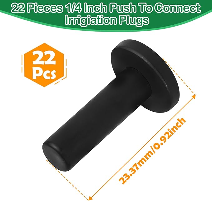 1/4 Inch Drip Irrigation End Plug Fittings, 22 Pieces End Cap Connectors for 1/4" Irrigation Tubing Push-to-fit Fittings Leak Free Drip Line Plug Parts for Garden Lawn Irrigation System
