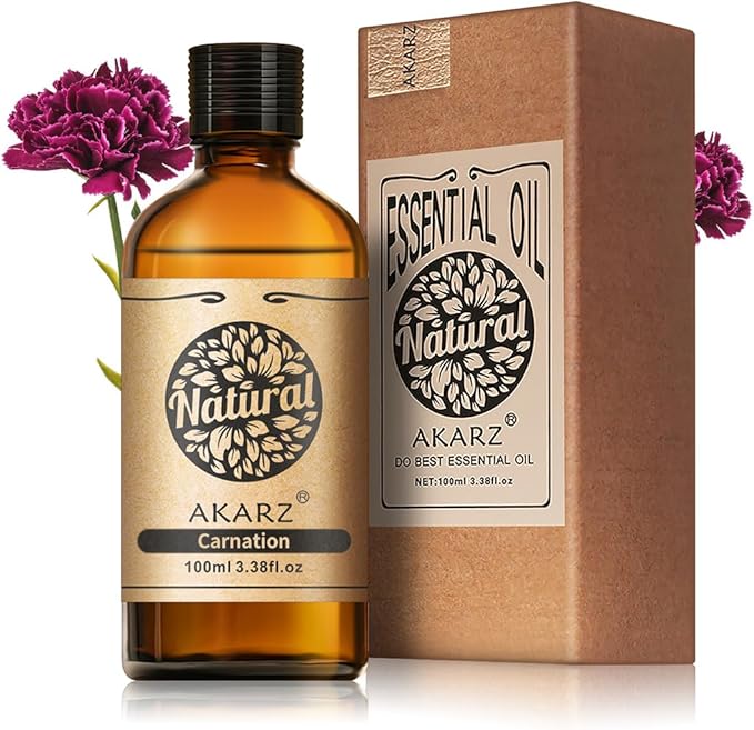 AKARZ 100ml Carnation Essential Oil Natural Carnation Oil Pure for Candle Making,DIY Skincare Products Massage,Home Spa Relaxation