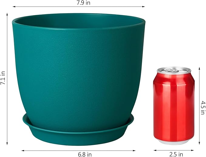 Ferlypote Plant Pots 8 Inch Set of 4, Flower Pots with Multi Mesh Drainage Holes, Planters for Indoor Outdoor Garden Plants and Flowers（Blue）