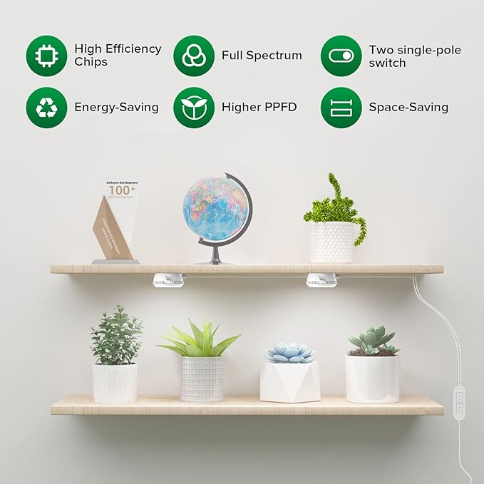 SANSI LED Grow Lights for Indoor Plants, 300W Full Spectrum Clip-on Gooseneck Grow Light 20W Plant Light for High PPFD+LED Puck Grow Light, 10W (150 Watt Equiv) 2-Head Grow Lamp