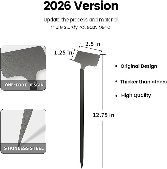 Stainless Steel Plant Labels,Metal Waterproof Plant Markers, Height 12.75 in, Label Area 2.5 in*1.25 in resuable Nursery Tags for Vegetables herb Flower Seed Green House 10-Pack
