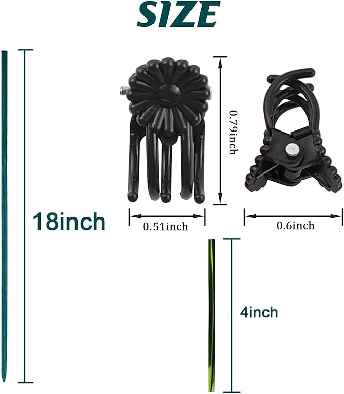 TIHOOD 200PCS/Set Bamboo Plant Stakes Kit, 50PCS Orchid Clips with 50PCS 18” Green Bamboo Plant Stakes, 100PCS Metallic Twist Ties for Supporting Stems Vines Stalks Grow Upright (Green)