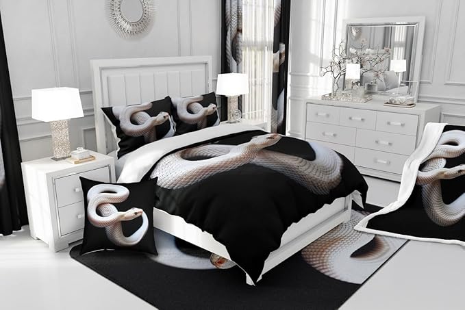 White Snake Blackout Curtains,3D S-Shaped Little Dragon Reptile Window Curtains,African Wildlife Tropical Desert Animals Curtains & Drapes 2 Panels 42"Wx90"L,Snake Hide Window Treatments Black