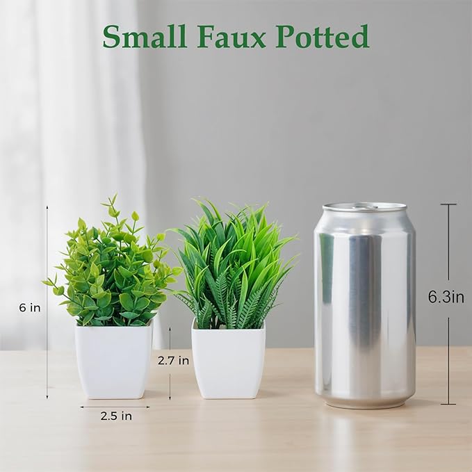 DomeStar 2PCS Fake Plants Indoor - Small Faux Potted Greenery for Home Decor, Desk, Shelf, Kitchen, Office & Bathroom Decor