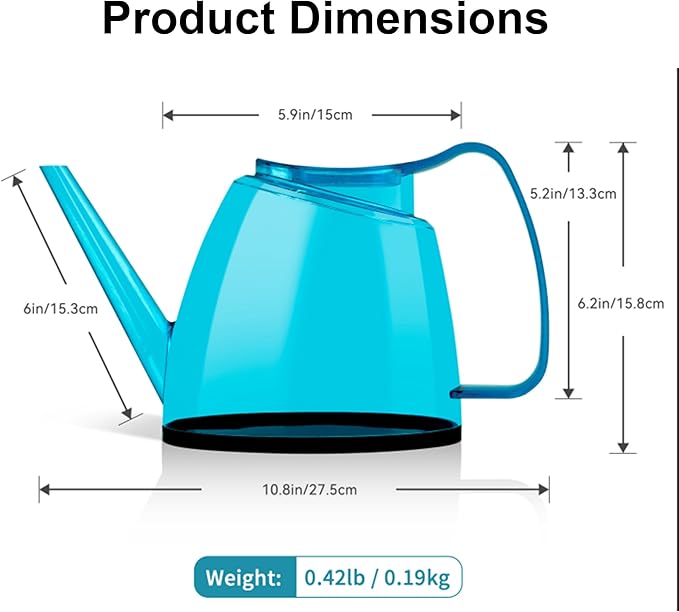 1.5L Plastic Blue Watering Can with Long Spout & Wide Oval Mouth, Comfort Grip, Indoor Outdoor Plant Watering Pot for Garden Flowers & Houseplants