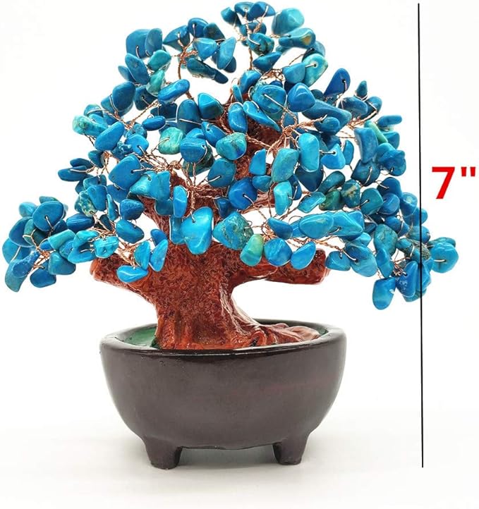 Colorsheng 7 Inch Quartz Crystal Money Tree Bonsai Feng Shui Gem Decoration for Wealth and Luck (Blue)