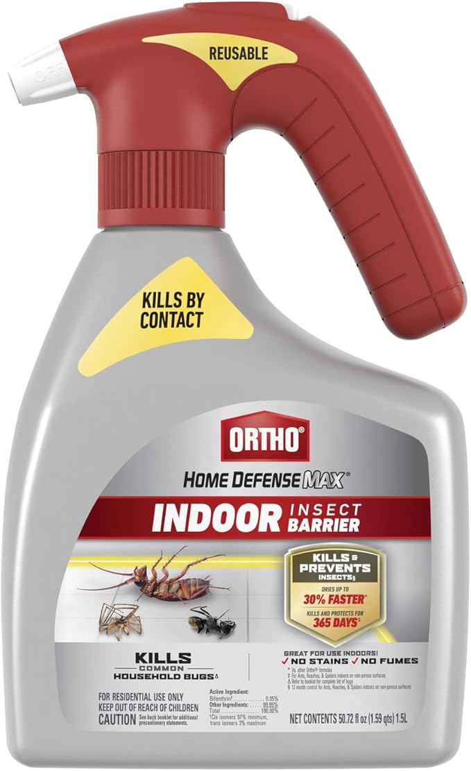 Ortho Home Defense Max Indoor Insect Barrier Battery-Powered Sprayer - Ready-To-Use Indoor Bug Spray, Kills Ants, Roaches, Spiders, Fleas and Ticks, 1.5 L