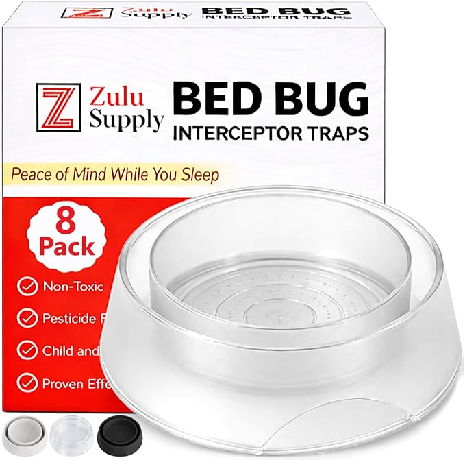 Bed Bug Interceptor Traps – Clear 8-Pack Passive Monitor & Detection Trap – Universal Fit for Bed & Furniture Legs – Reusable Non-Climbable Wall Pest Control Protection (Clear 8-Pack)