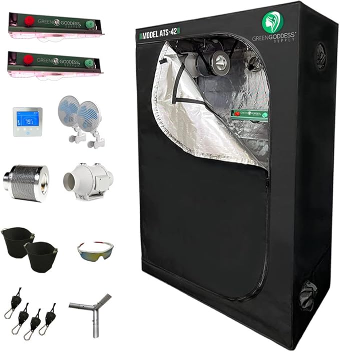 Green Goddess Supply ATS-42 Dual Light Grow Tent System 48" x 24" x 72" with Free Phone/Online Support and Our Own Simplified Grow Protocol, with Super Thick 2000D Fabric