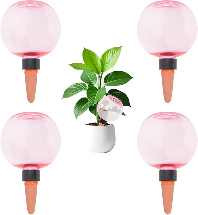 4cps Self Plant Watering Globes for Indoor and Outdoor Plants Plastic Automatic Plant Watering Bulbs Insert (Pink)