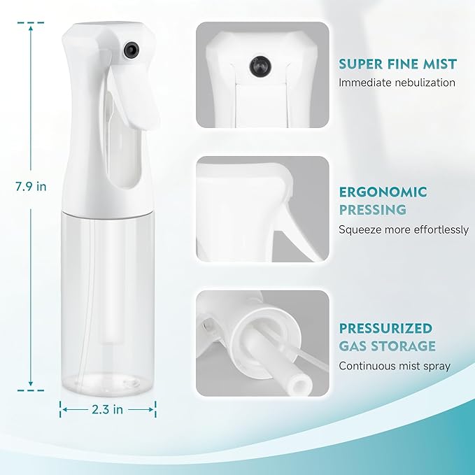 Continuous Spray Bottle, 6.8 OZ Hair Spray Bottles, Ultra-Fine Mister Spray Bottle for Hairstyling, Cleaning, Plants, Pets, Salons, and More (2 Pack)