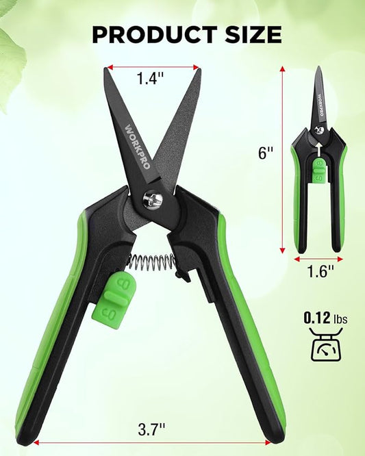 WORKPRO 6-Inch Pruning Shears, Sharp Gardening Scissors for Precise Cuts, High-Carbon Steel Plant Shears with Safety Lock, Garden Clippers for Cutting Flowers, Trimming Plants, Picking Fruits