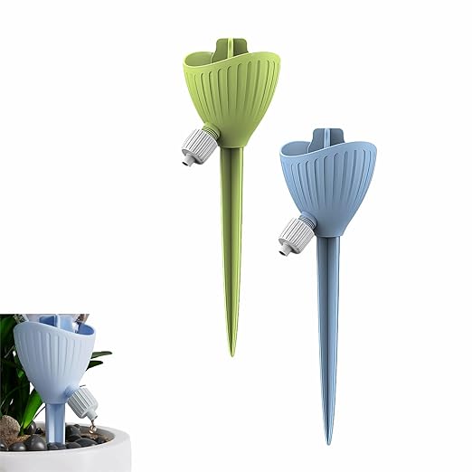 Self-Watering Spikes for Plants, Adjustable Dripping Irrigation Stakes with Valve, Automatic Watering System for Indoor & Outdoor Potted Plants, Universal Fit 28-30mm Bottles (2 Pack)