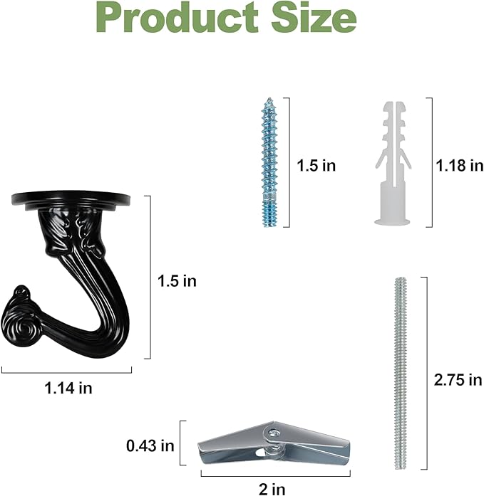 Aidoclip Ceiling Swag Hook Sets - Heavy Duty Hooks with Mounting Hardware for Hanging Plant, Ceiling or Extender Chains - Easy Install with Screws/Brackets