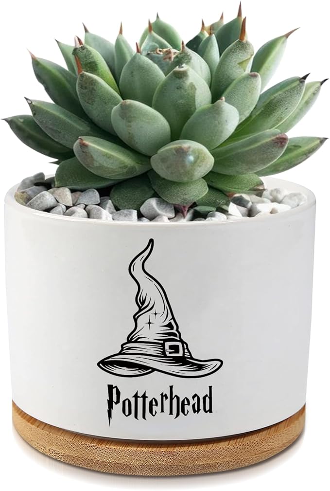 Potterhead Ceramic Succulent Cactus Planter Pots with Drainage,Funny Planters Indoor Plants Desk Accessories,Magic Hat Office Decor,Gifts for Plant Lovers Mom Friends(Plant Not Included)