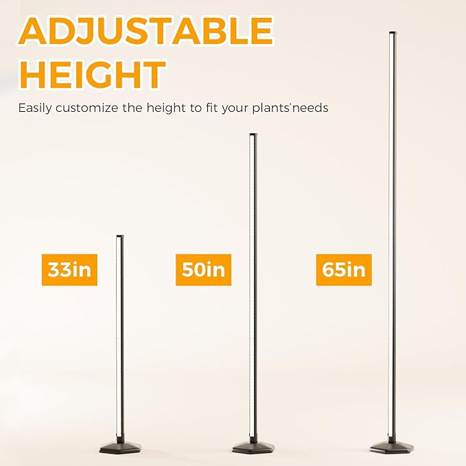 Grow Lights for Indoor Plants with Timer, 42W 192 LEDs Full Spectrum Vertical Grow Light 65 Inch Standing Grow Lights with Foot Switch,3 Light Modes 10-Level Dimmable Wide Coverage
