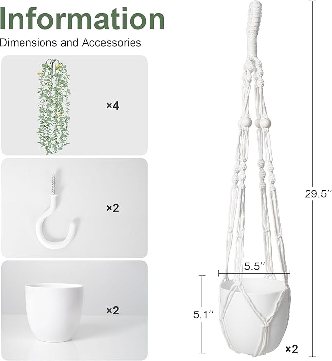 DREAMLOOM 2 Packs Fake Hanging Plants with Pots, Artificial Eucalyptus Hanging Plants with Macrame Hanger for Indoor Decor, Fake Hanging Vines Faux Greenery for Home Kitchen Office