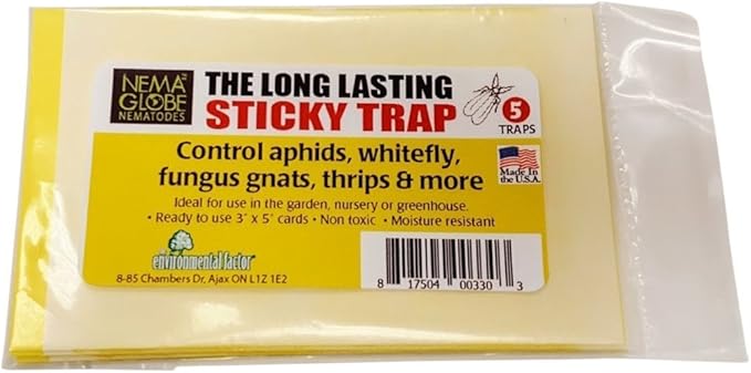 Nema Globe EFI Long Lasting Sticky Traps for Garden, Nursery or Greenhouses, Controls Aphids, Whiteflies, Thrips, Fungus Gnats and More, 3" x 5" Sticky Yellow Cards (10 Traps Per Package)