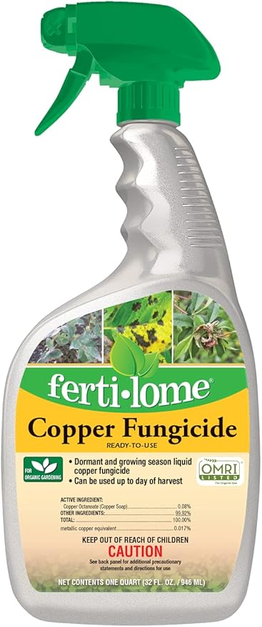 Fertilome (16136) Copper Fungicide Ready to Use, Controls Needle Blight, Blackspot, Powdery Mildew and More, OMRI Listed (32 oz.)